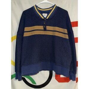 BDG Henley Sweatshirt Womens Medium Ribbed Navy Blue Striped Pullover
